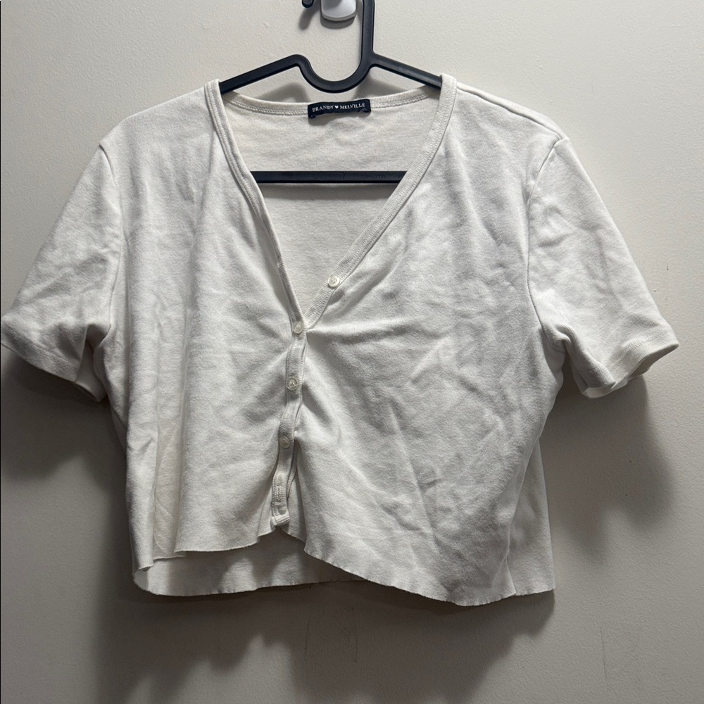 Brandy Melville Cream Button-Up Crop Top